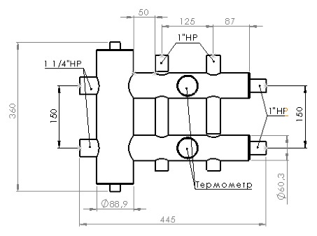 Коллектор распределительный Прокситерм с гидрострелкой, 85 кВт, 3 контура GSK 32-3 фото 4