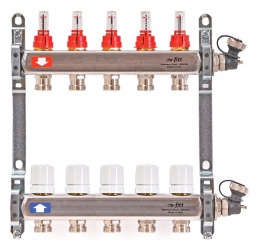 Коллектор распределительный Uni-Fitt 1 5 выходов, с расходомерами и термостатическими вентилями 450I4305