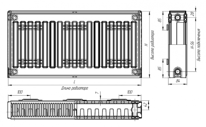 Радиатор стальной панельный Лидея тип 21 ЛК 500/1000 с боковым подключением фото 3