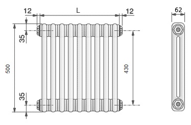 Радиатор стальной трубчатый Zehnder Charleston 2050 8 секций с боковым подключением фото 3