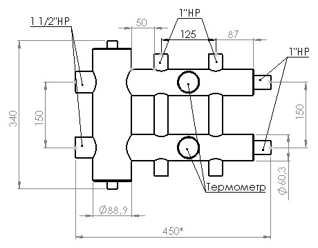 Коллектор распределительный Прокситерм с гидрострелкой, 120 кВт, 3 контура GSK 40-3 фото 4