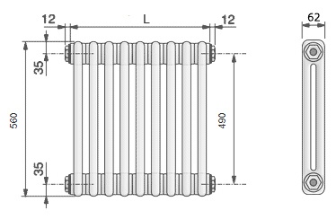 Радиатор стальной трубчатый Zehnder Charleston 2056 22 секции с боковым подключением фото 3