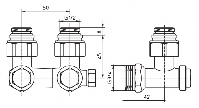 Вентиль Oventrop Мultiflex V CE 1016392 1/2 AGx3/4 AG угловой с преднастройкой фото 2