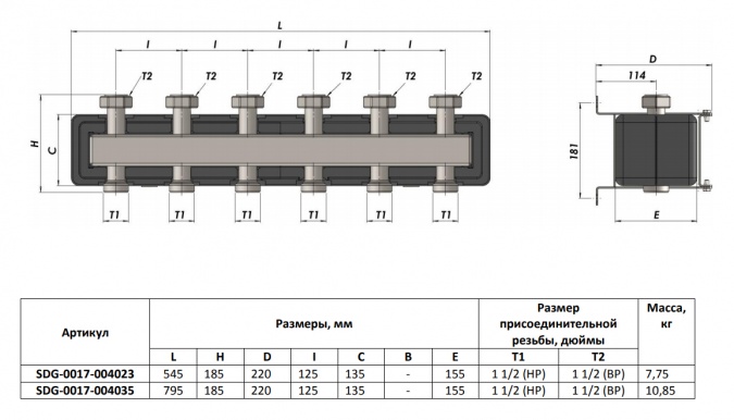 Коллектор распределительный STOUT стальной на 3 (5) отопительных контуров в теплоизоляции DN 25 SDG-0017-004035 фото 3