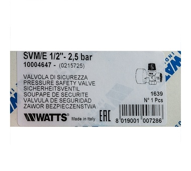 Watts  SVM 25 -1/2 Предохранительный клапан с манометром 2.5 бар фото 7