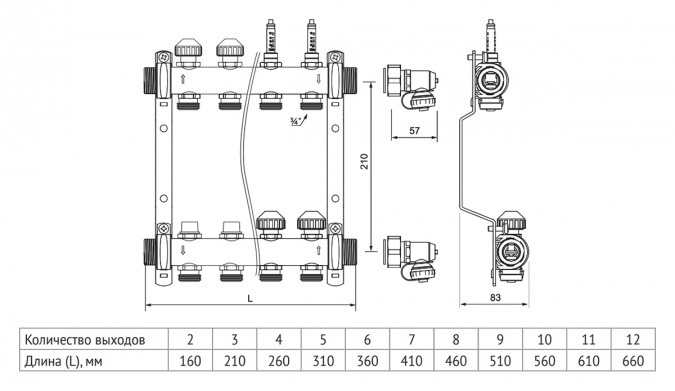 Коллектор распределительный Uni-Fitt Н 1 6 выходов с регулировочными и термостатическими вентилями 456W4306