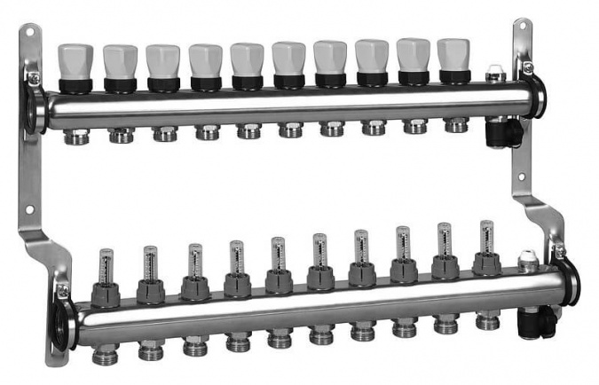 Коллектор распределительный Meibes 1 на 10 контуров, с расходомерами RW 1794150