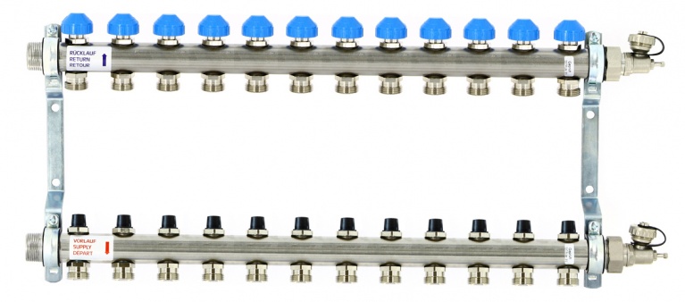 Коллектор распределительный Uni-Fitt Н 1 12 выходов, с регулировочными и термостатическими вентилями 456W4312