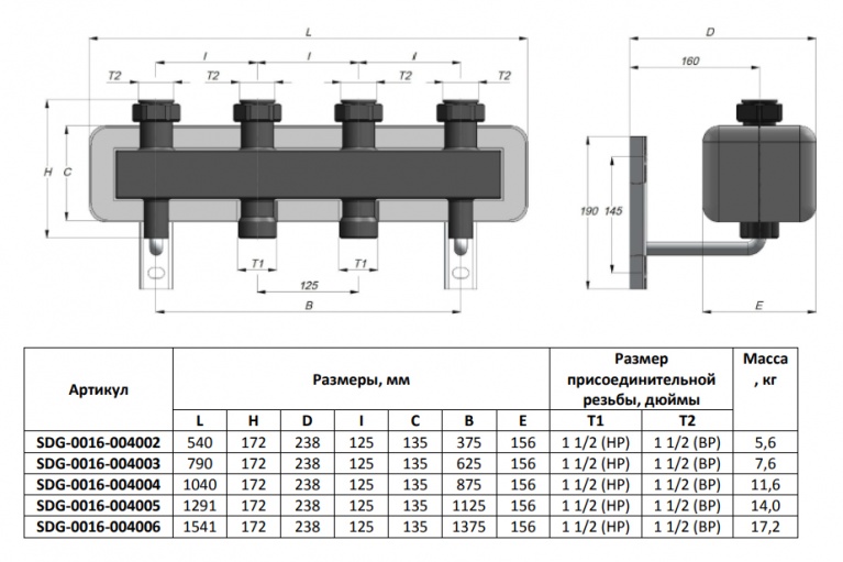 Коллектор распределительный STOUT стальной на 5 отопительных контура в теплоизоляции DN 32 SDG-0016-005005 фото 3