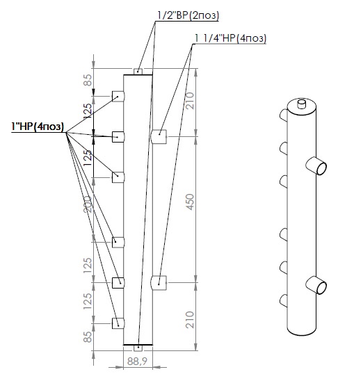 Гидравлический разделитель Прокситерм 85 кВт, 3 контура GS 32-3 фото 3